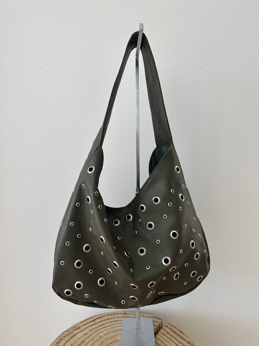 Khaki Studded Leather Bag