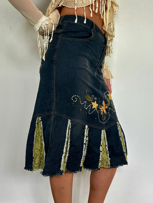 Denim Embellished Midi Skirt