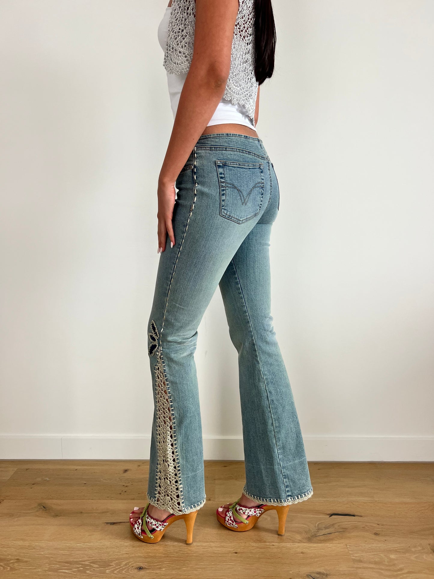 Low Rise Bootcut Crochet Jeans