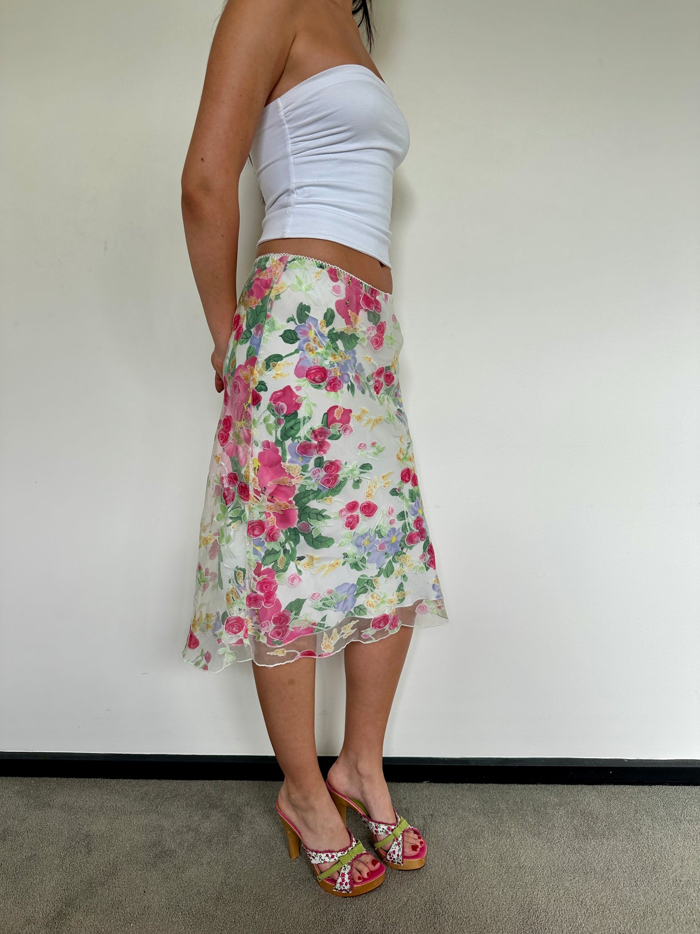 French Floral Midi Skirt