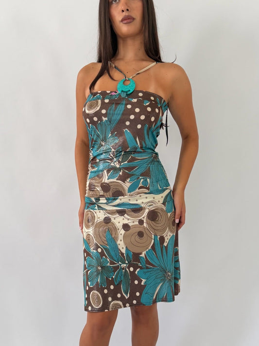 Metallic Floral Halter Midi