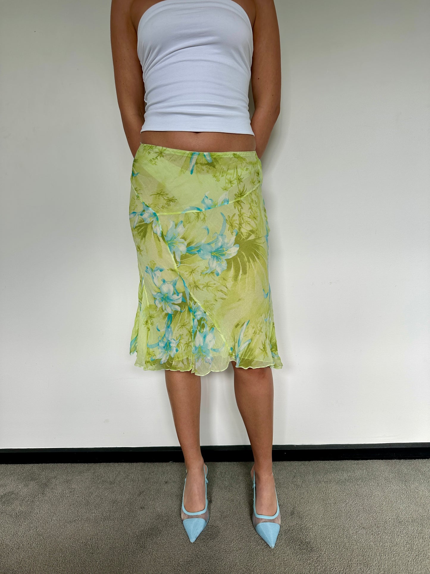 Green Floral Midi Skirt