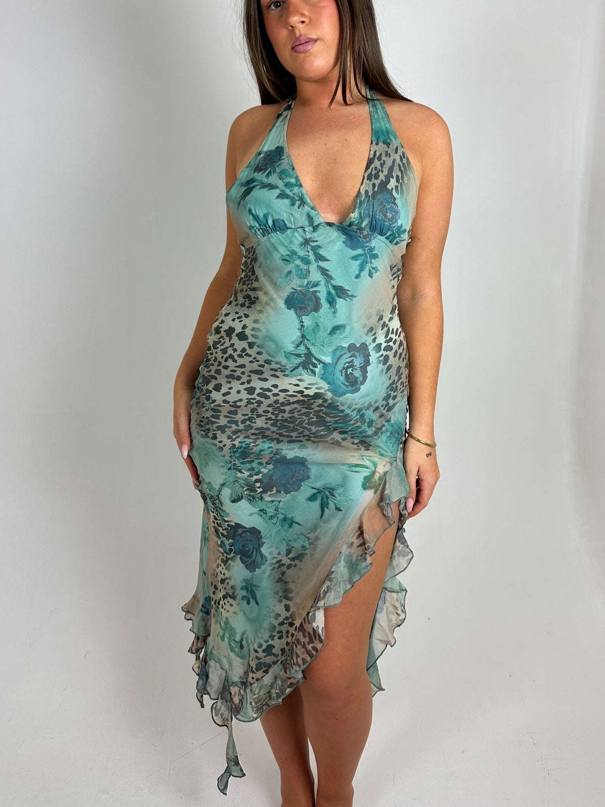 Cheetah Floral Halter Midi