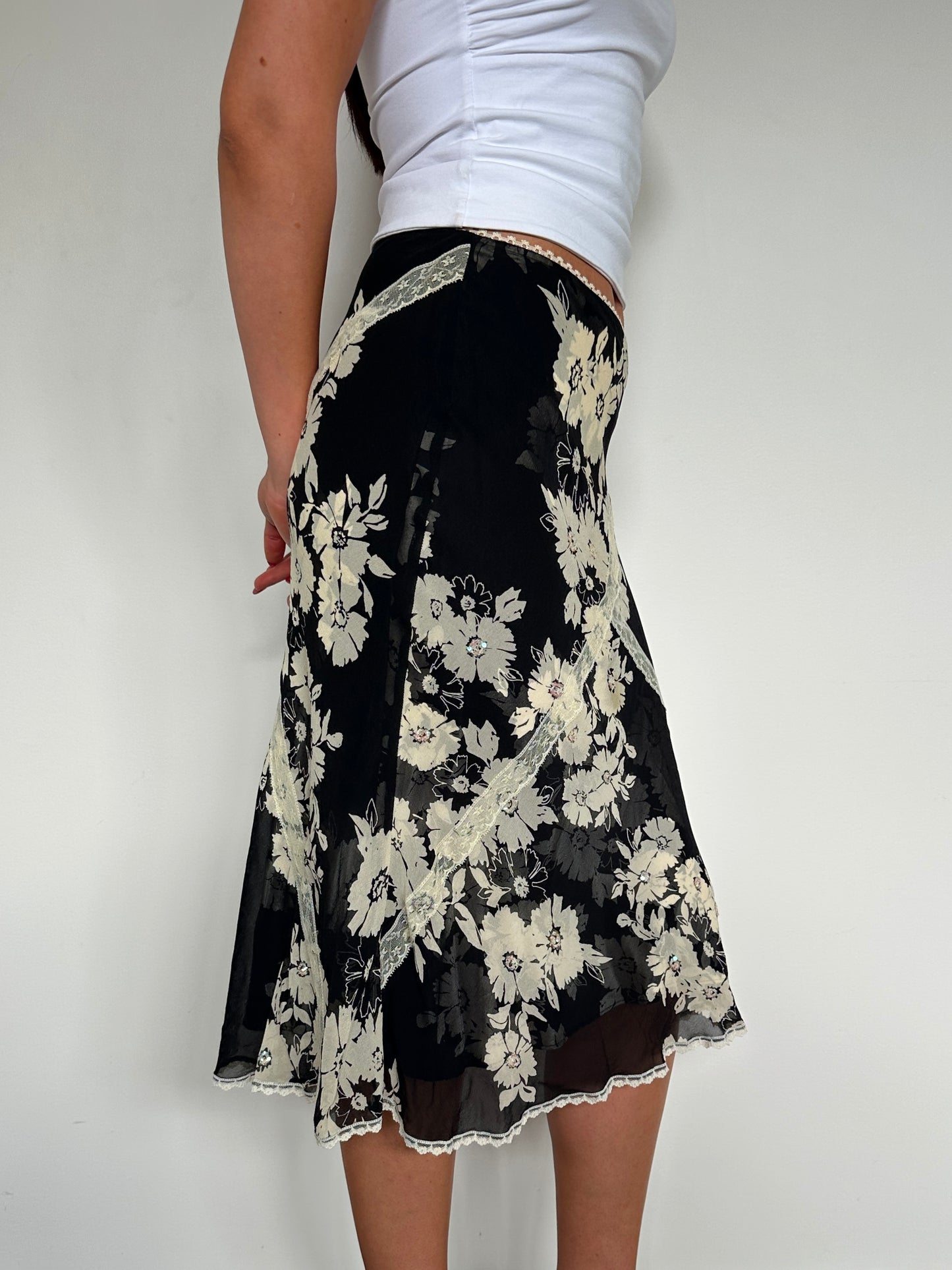 Black Floral Sequin Midi