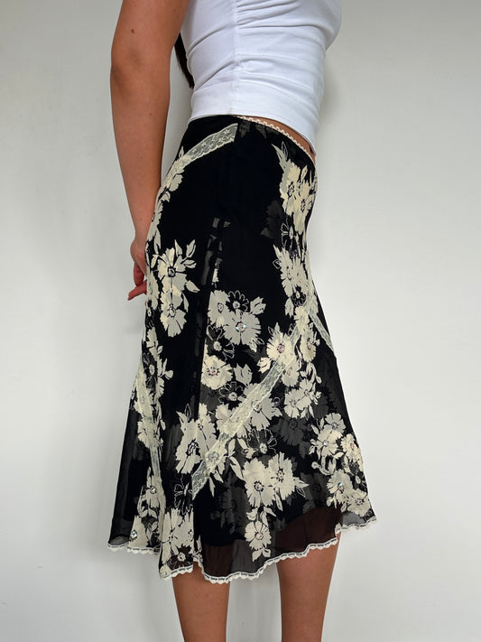 Black Floral Sequin Midi