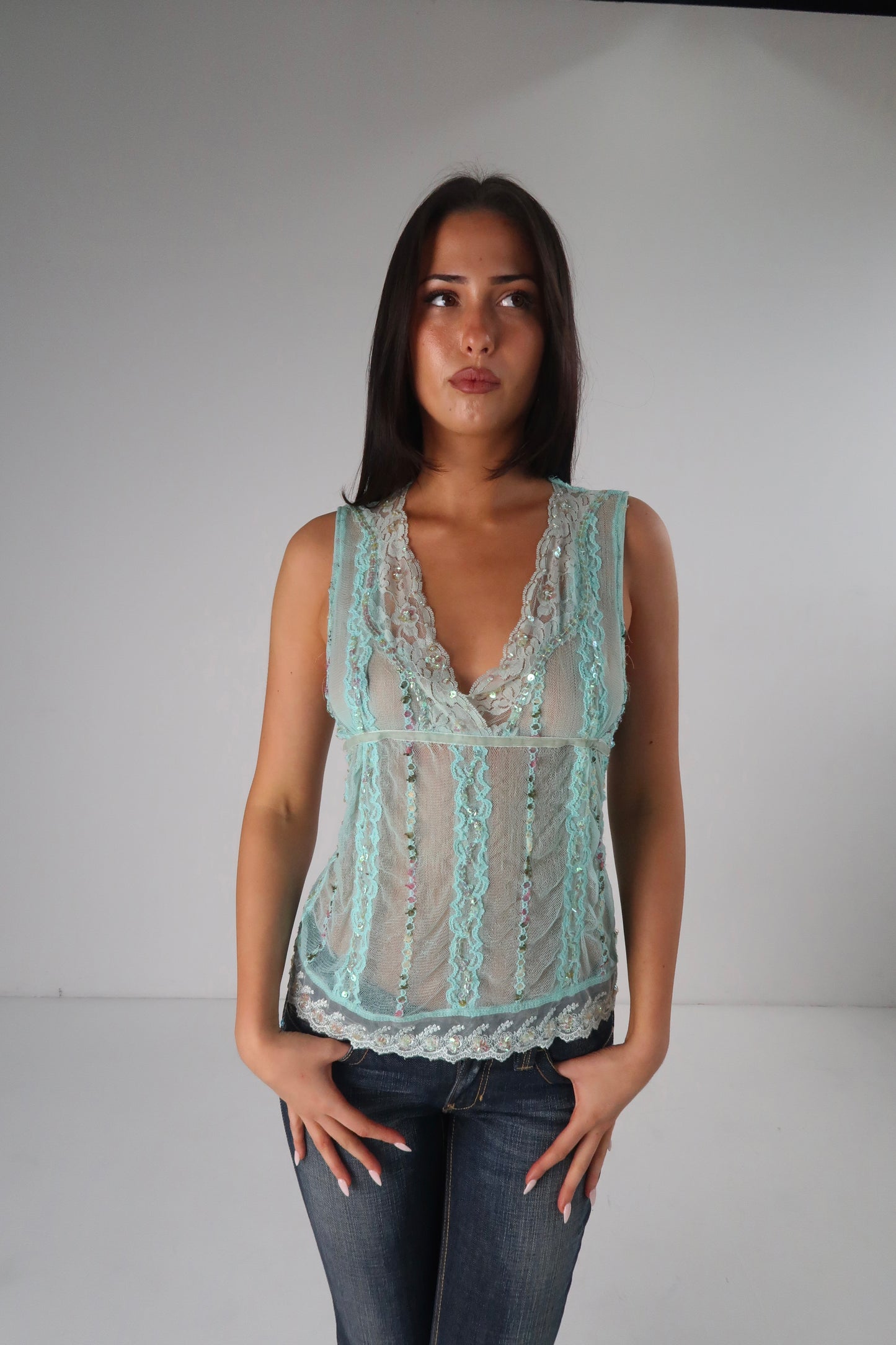 Aqua Sequin Top