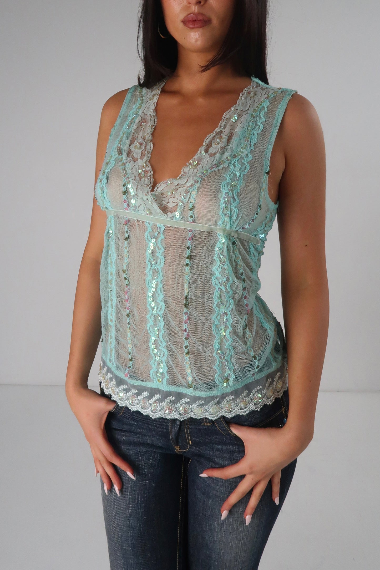 Aqua Sequin Top