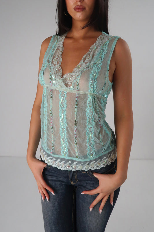 Aqua Sequin Top
