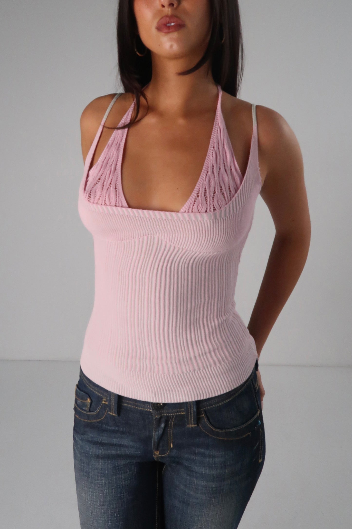 Pink Rib Halter Cami