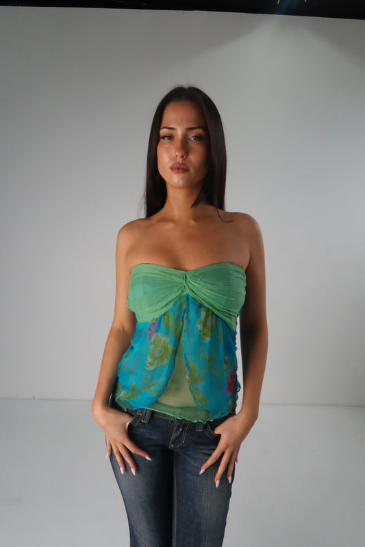 Blue Floral Strapless