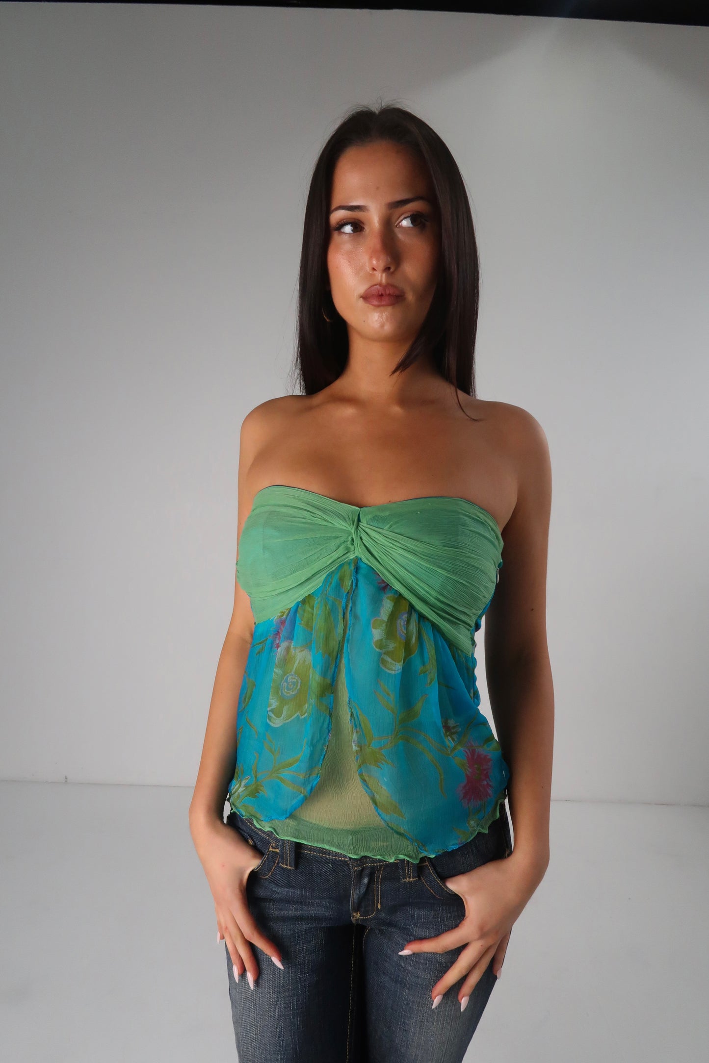 Blue Floral Strapless