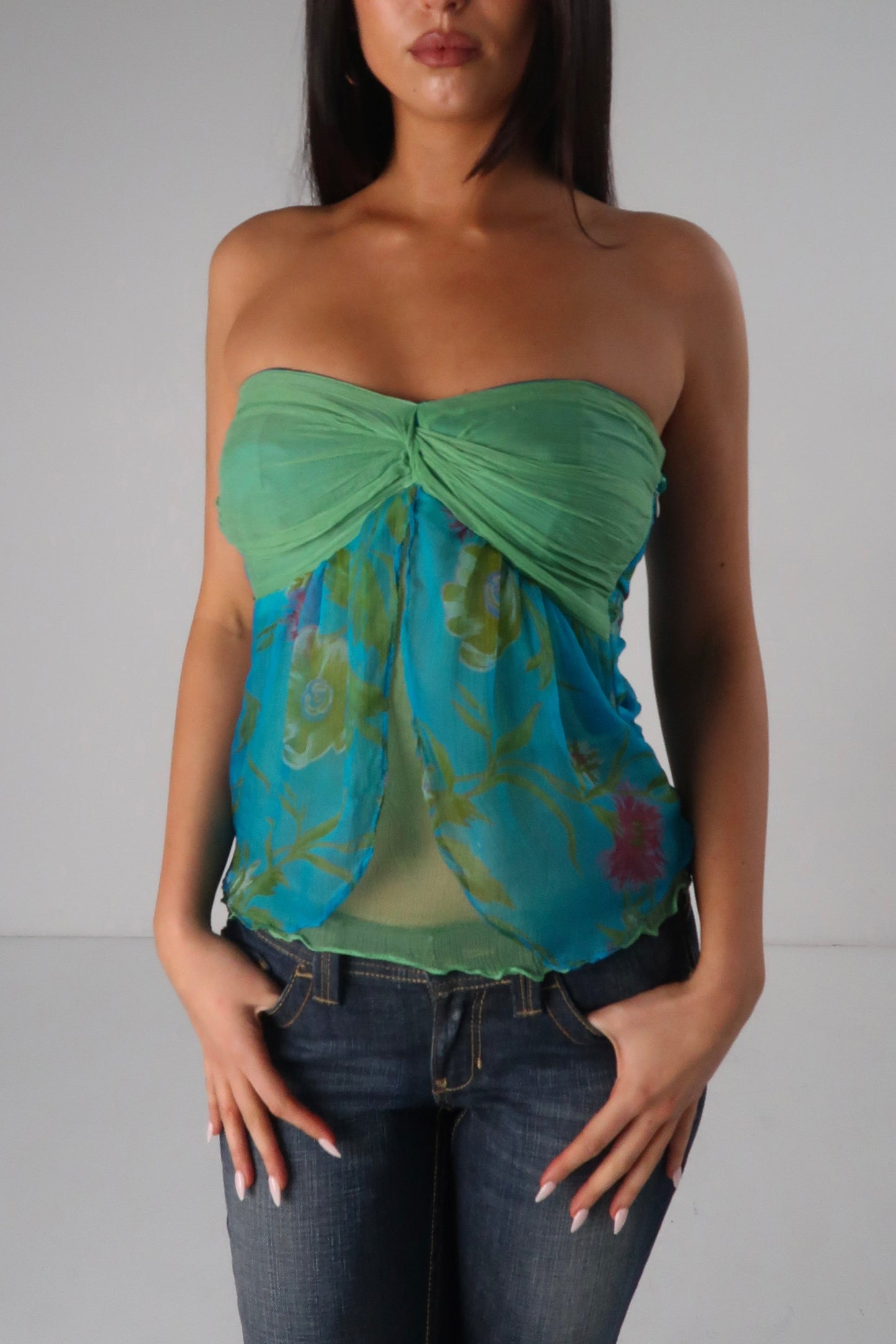 Blue Floral Strapless