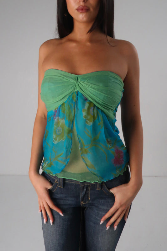 Blue Floral Strapless