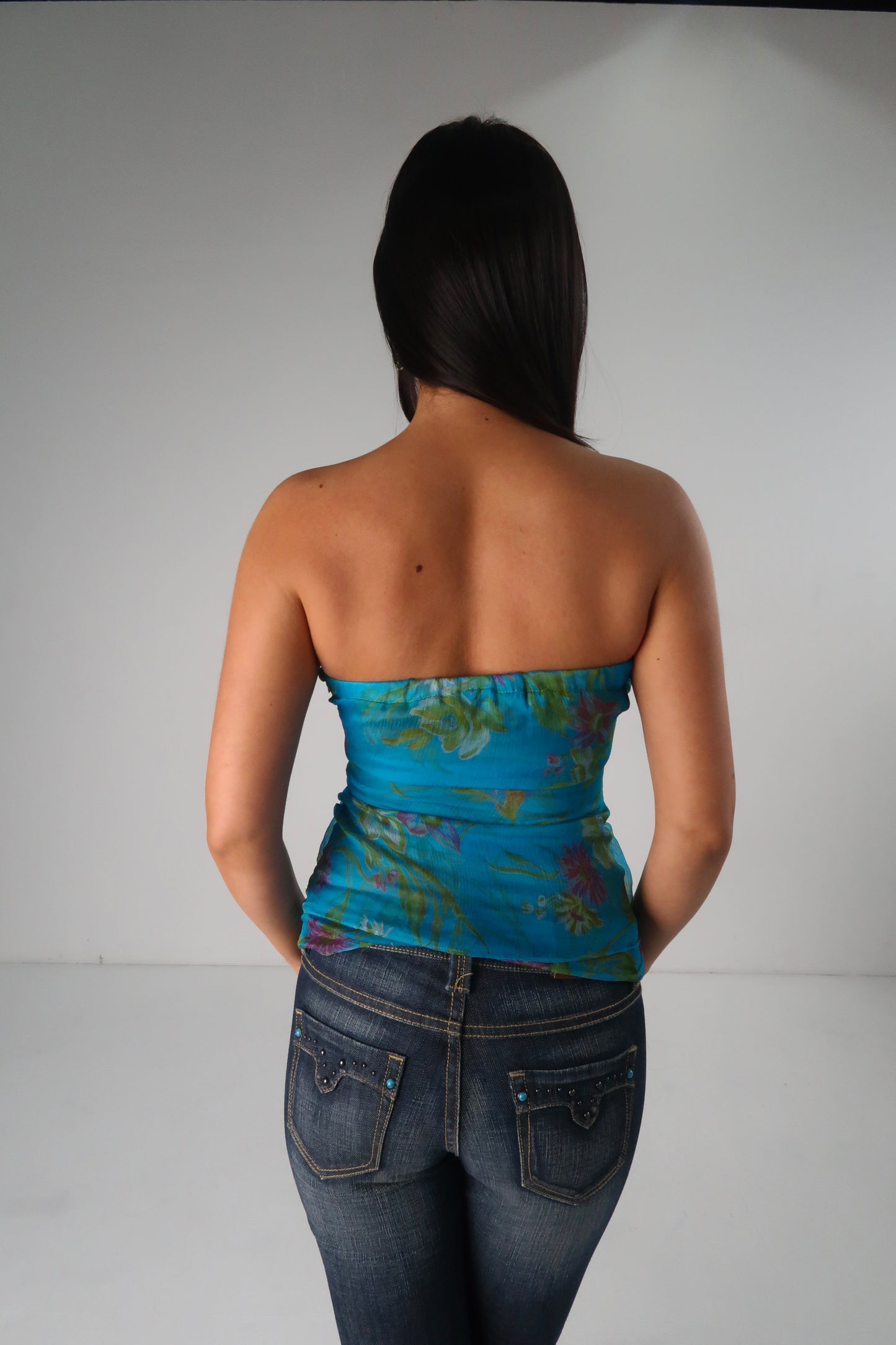Blue Floral Strapless