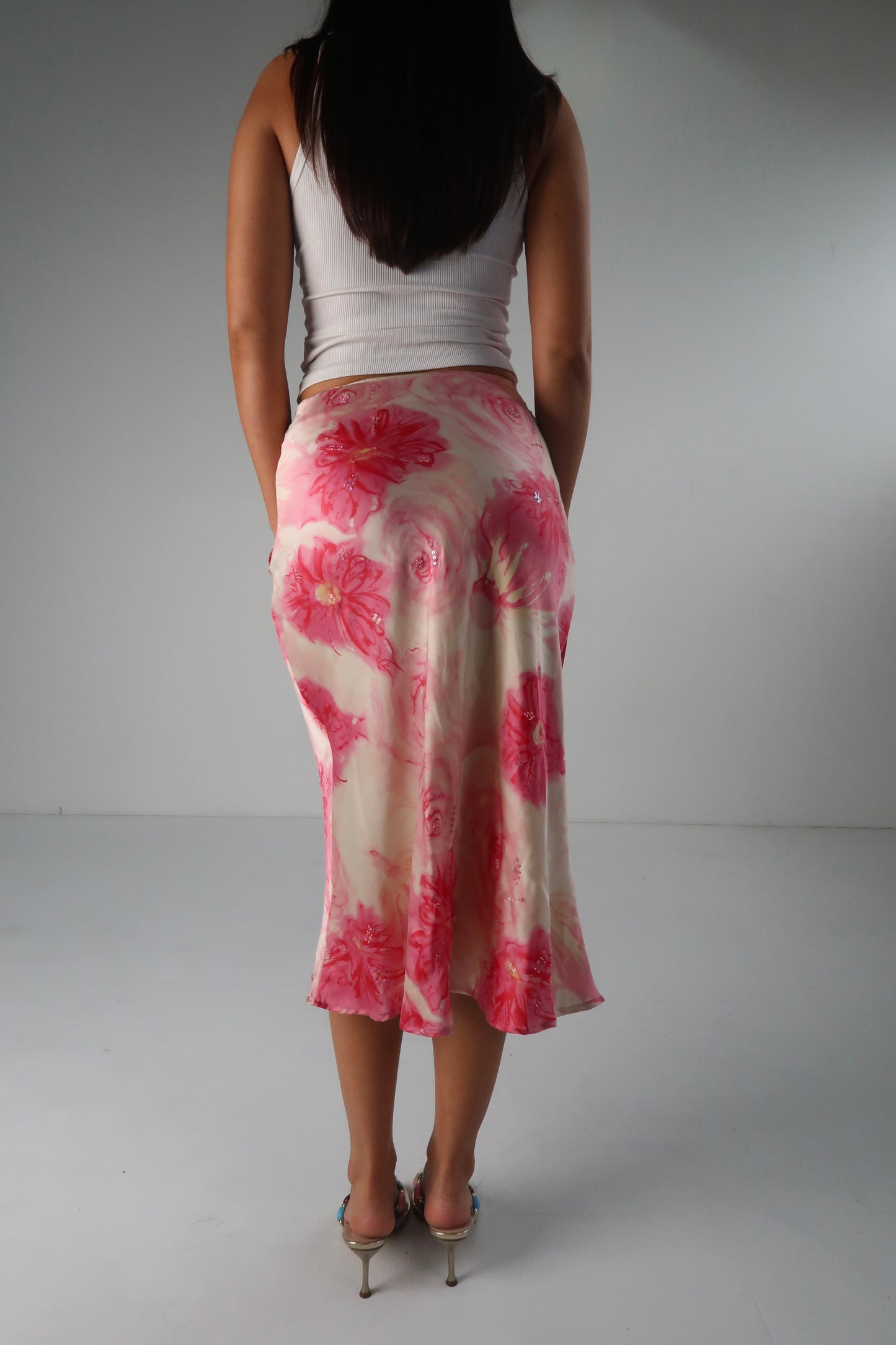 Silk Beaded Floral Midi Skirt