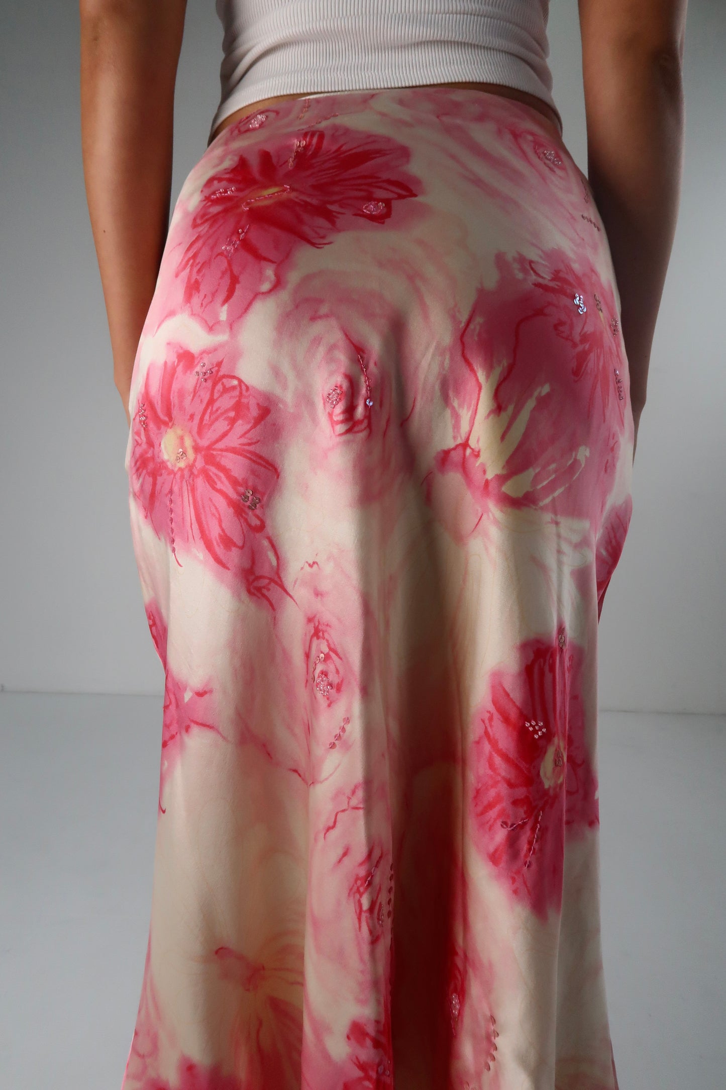 Silk Beaded Floral Midi Skirt
