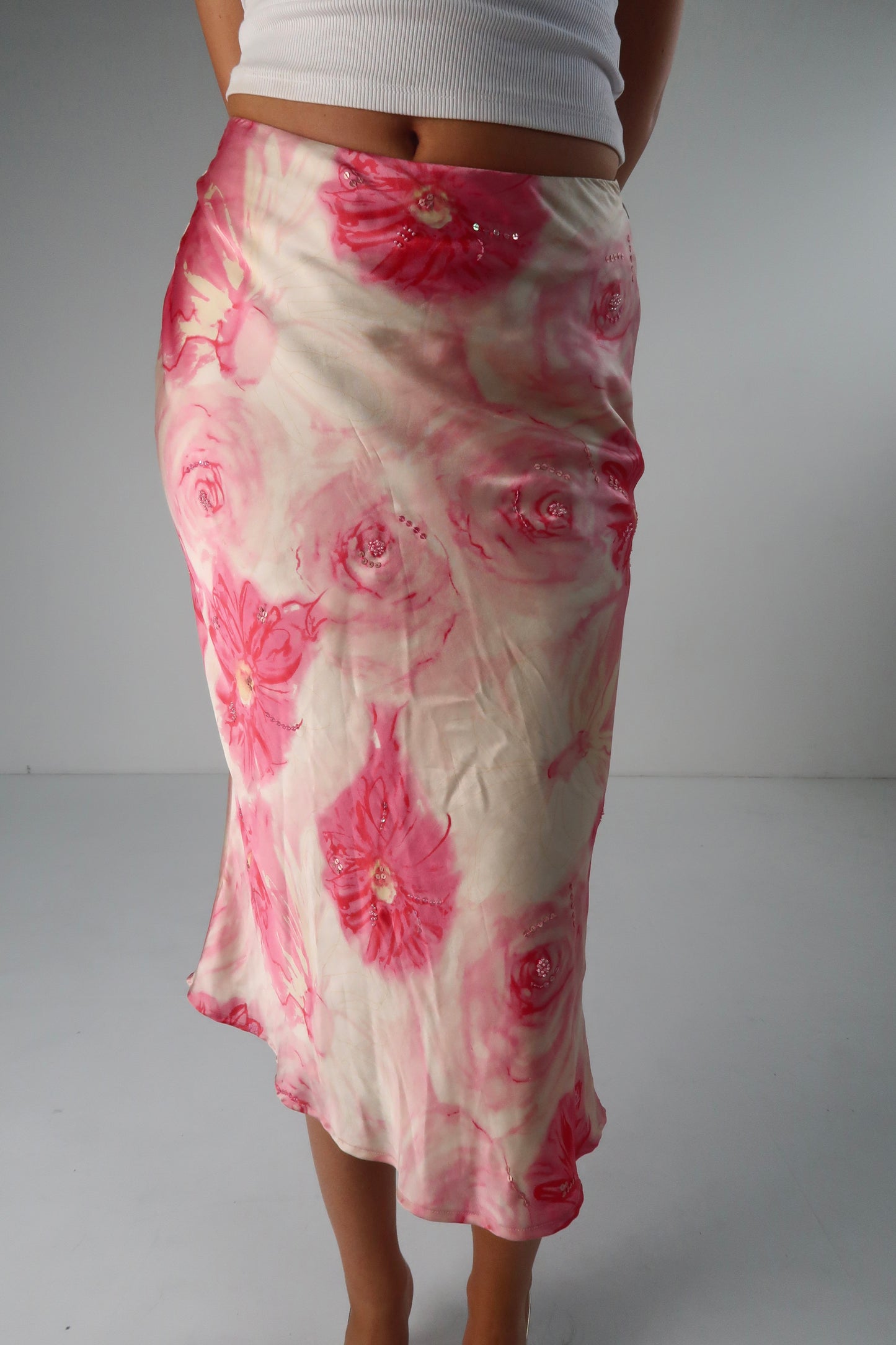 Silk Beaded Floral Midi Skirt