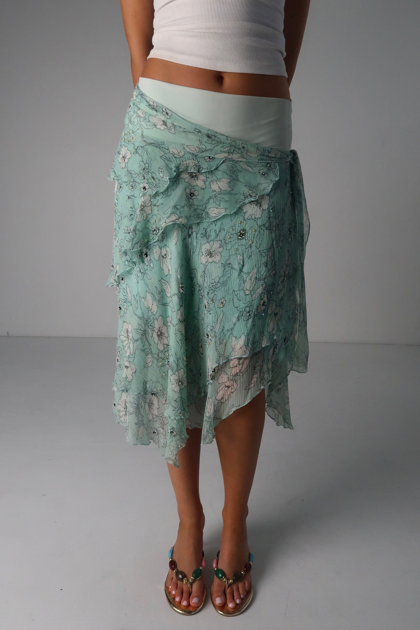 French Teal Midi Skirt