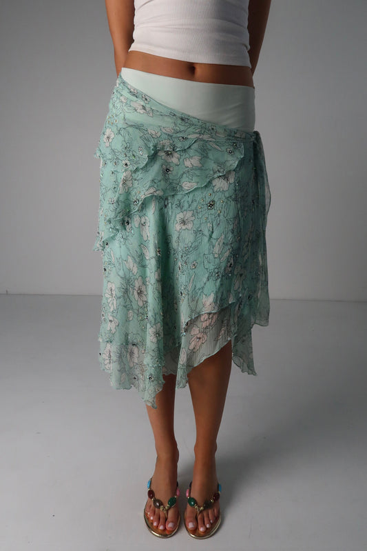French Teal Midi Skirt