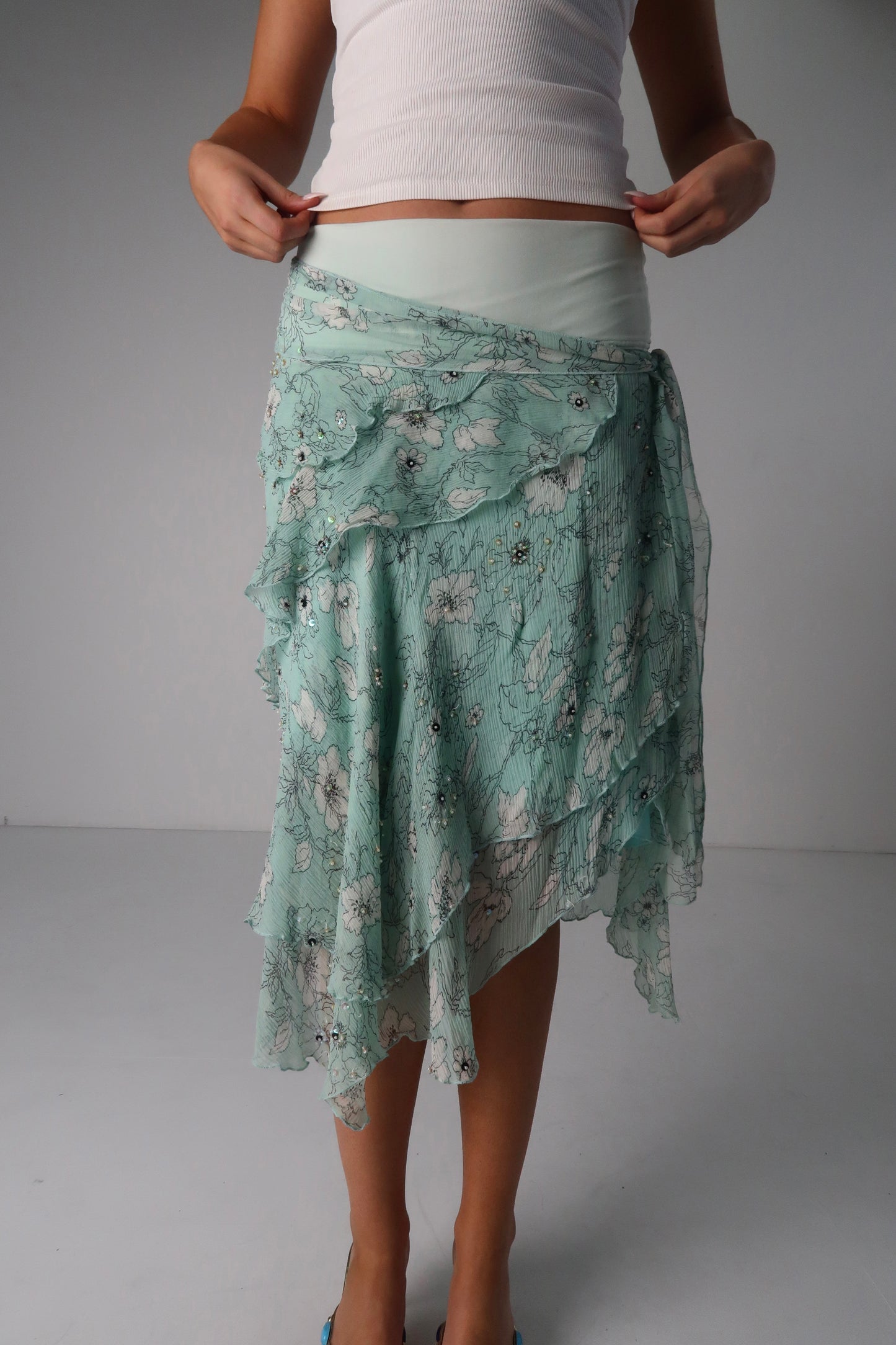 French Teal Midi Skirt