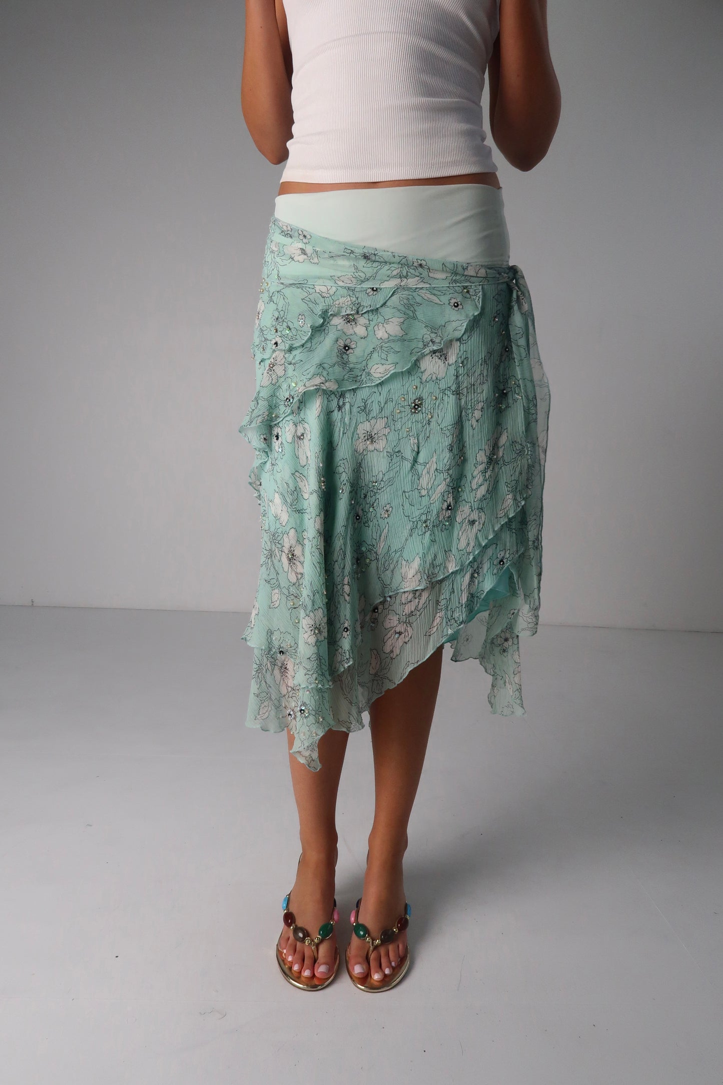 French Teal Midi Skirt