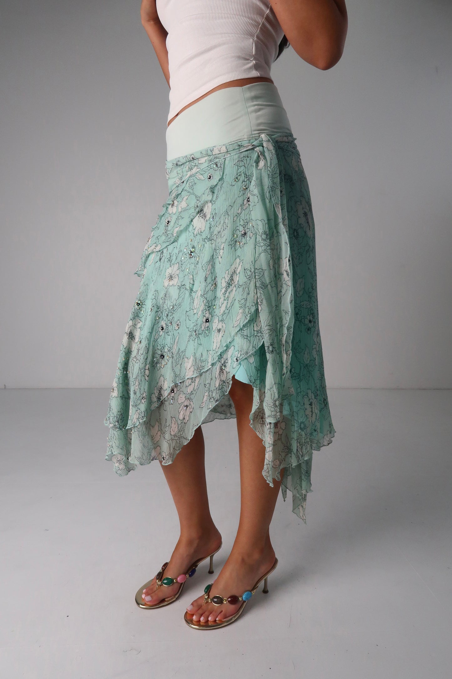 French Teal Midi Skirt