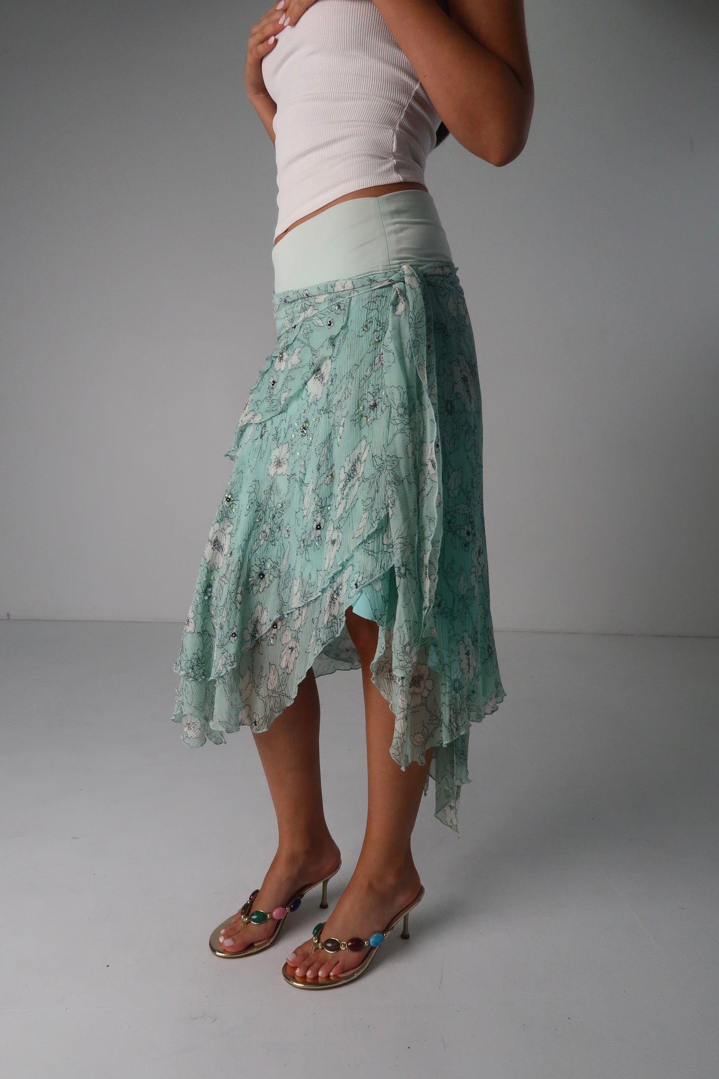 French Teal Midi Skirt
