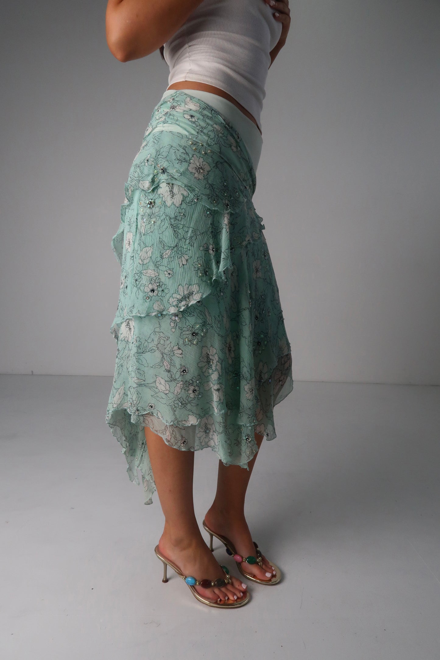 French Teal Midi Skirt