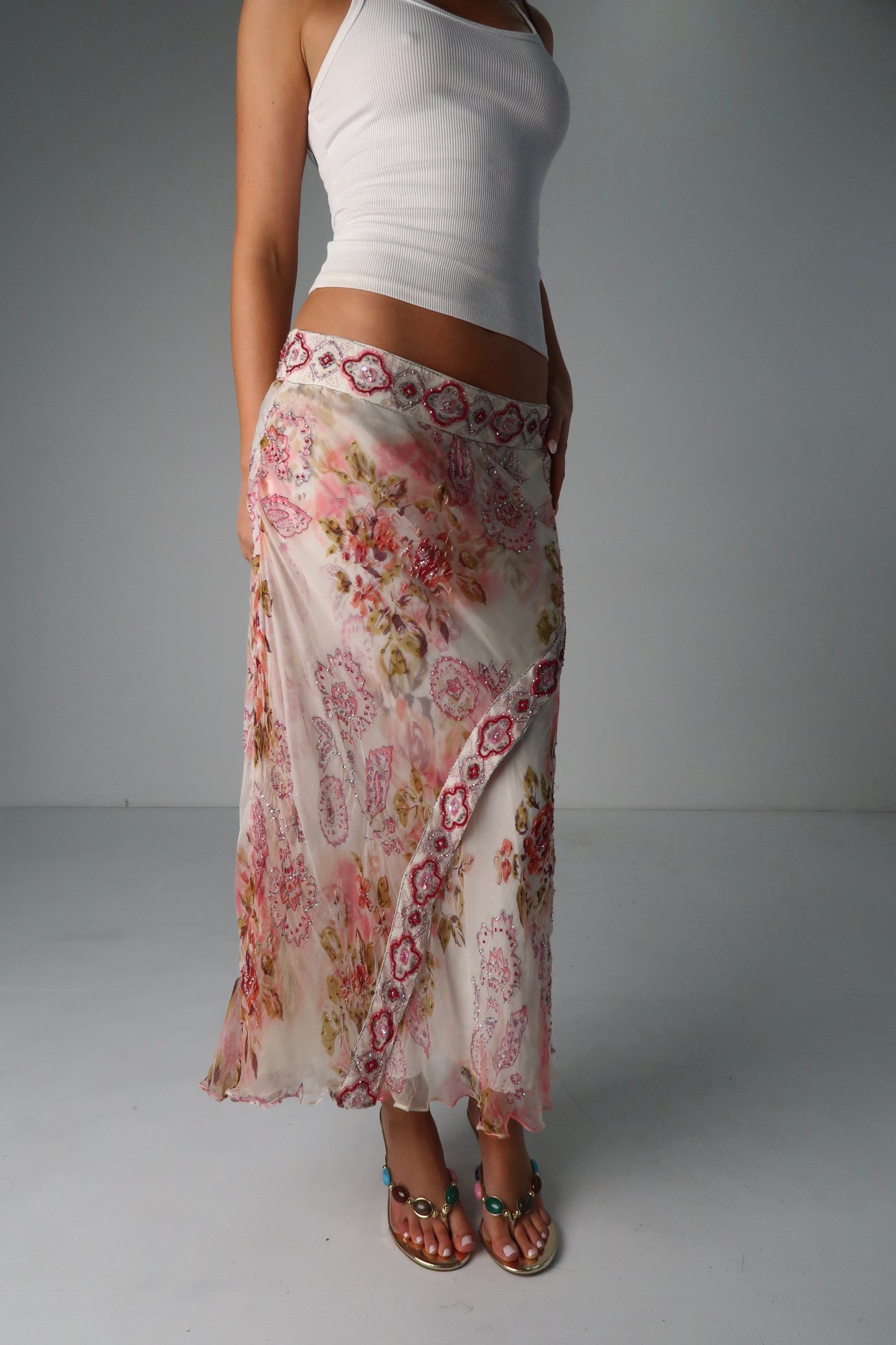 Beaded Italian Floral Skirt