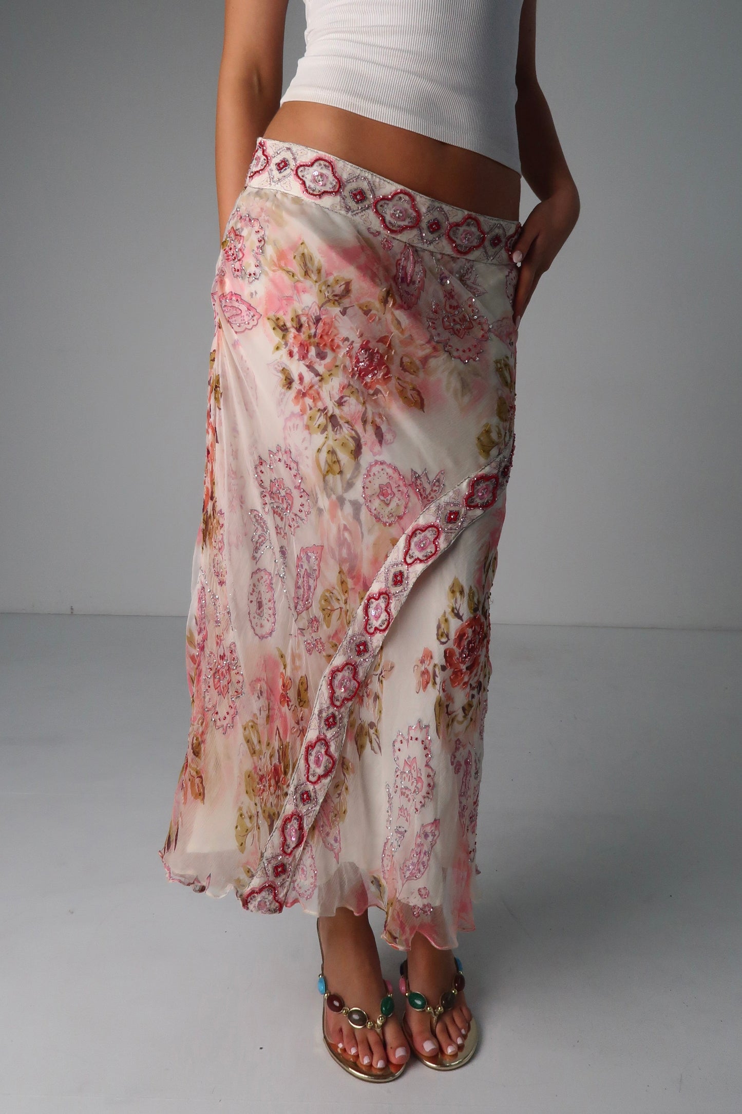 Beaded Italian Floral Skirt