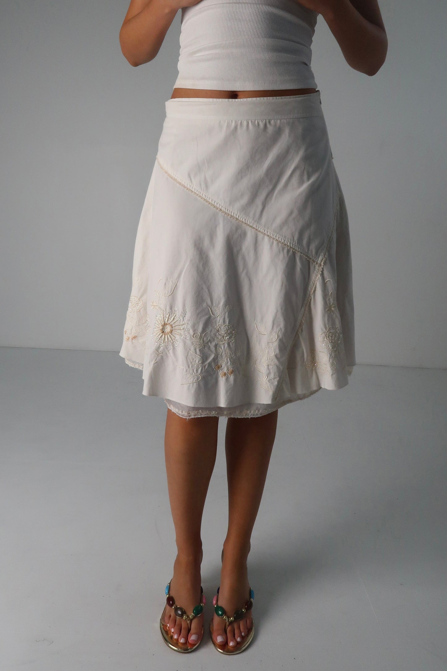 White Beaded Midi Skirt