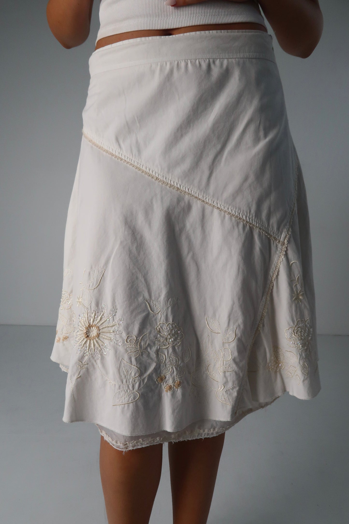 White Beaded Midi Skirt