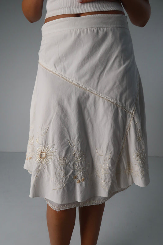 White Beaded Midi Skirt