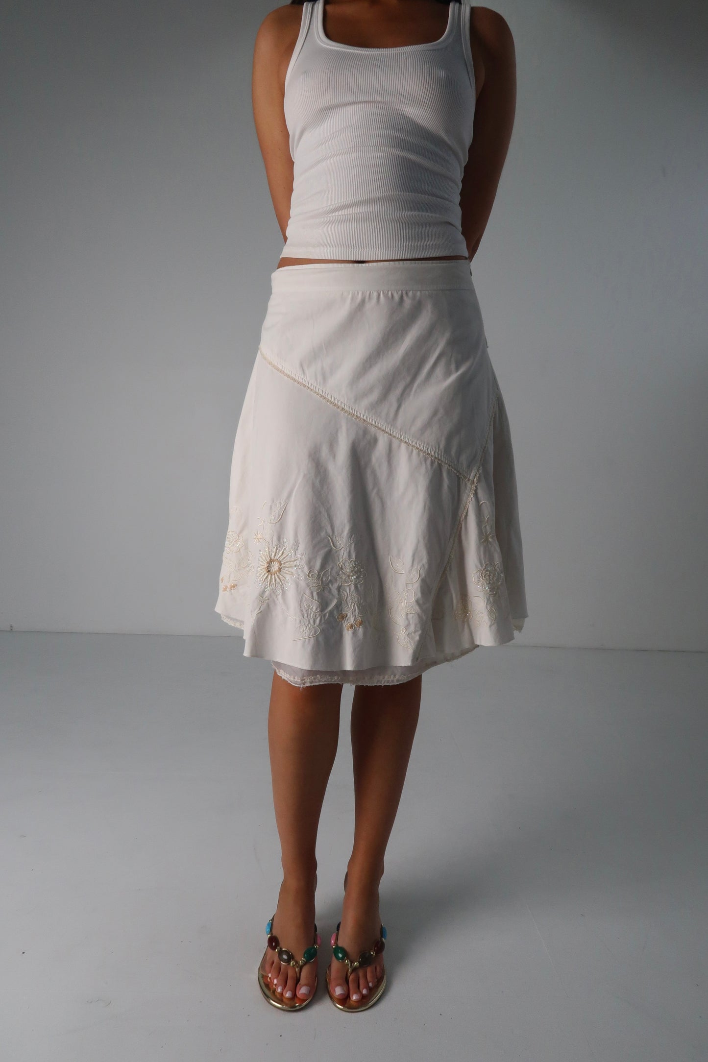 White Beaded Midi Skirt