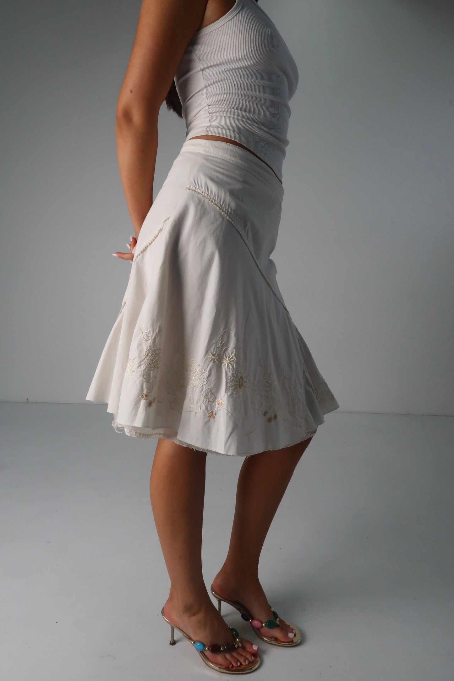 White Beaded Midi Skirt