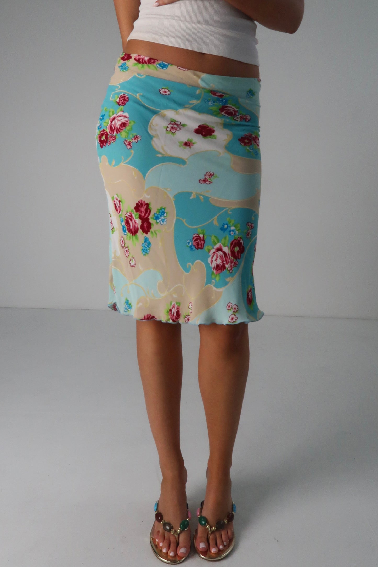 Blue Floral Midi Skirt