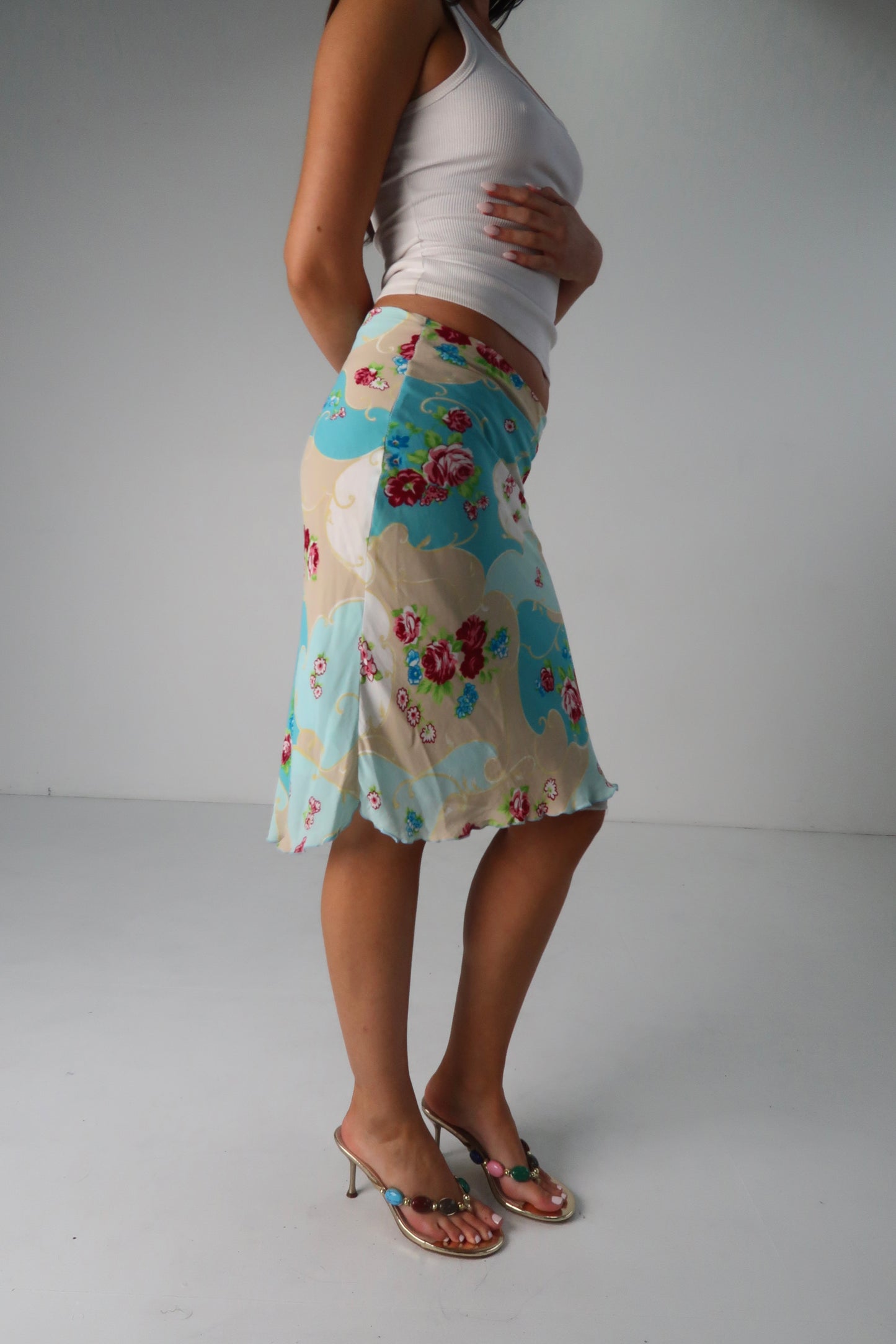 Blue Floral Midi Skirt