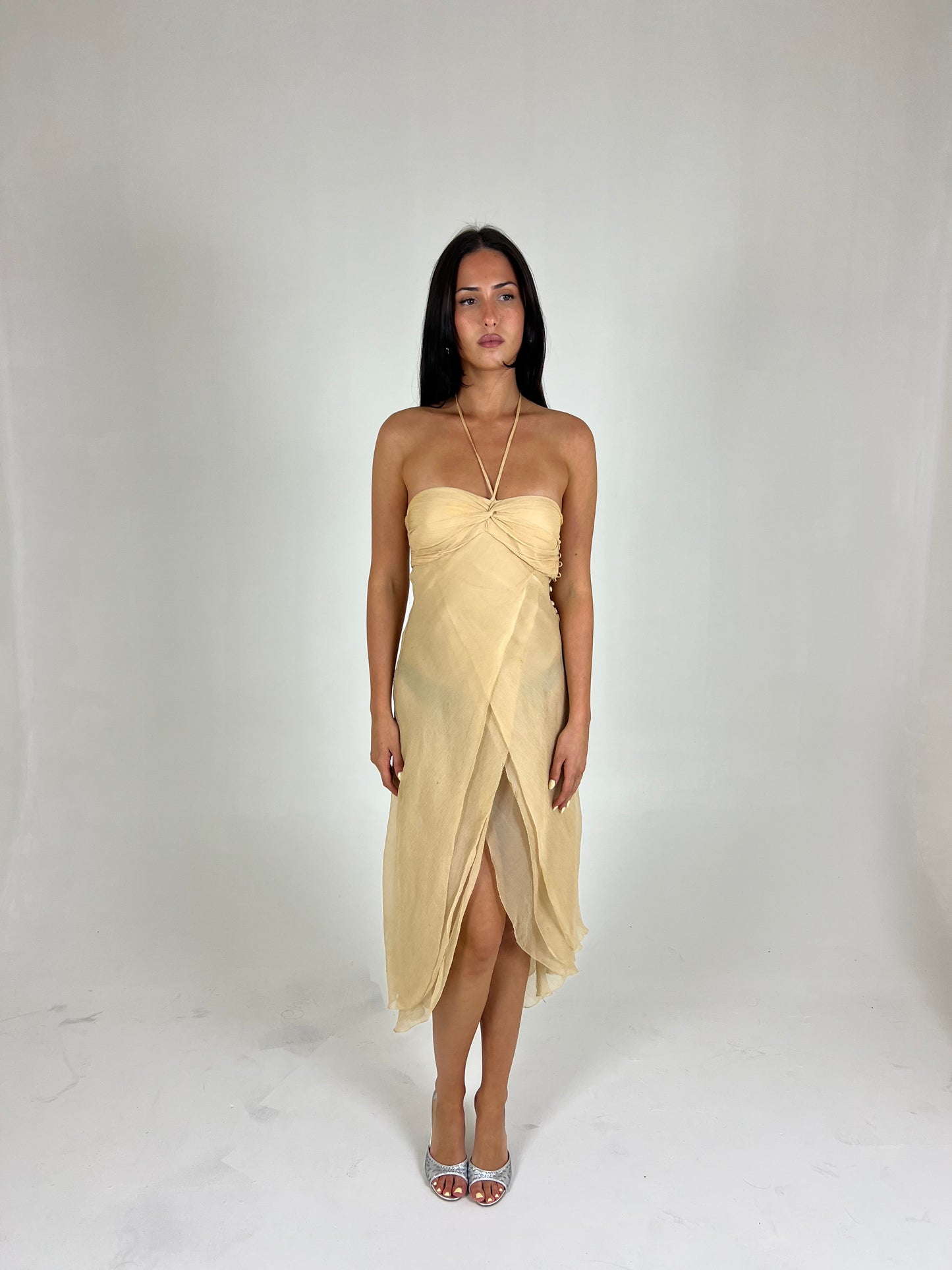 French Silk Split Midi Dress