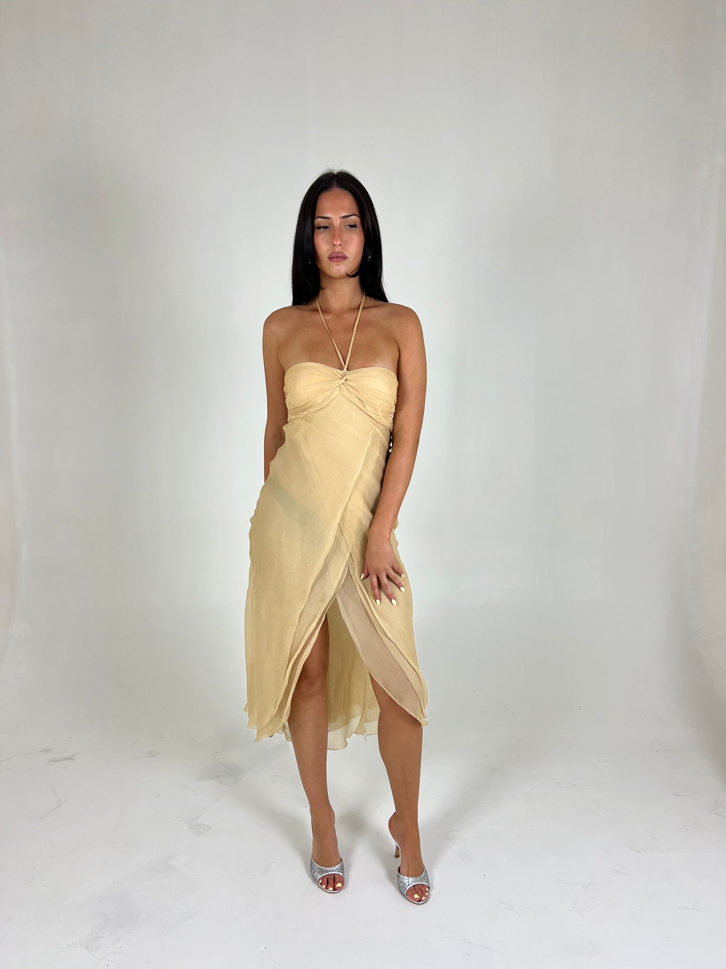 French Silk Split Midi Dress