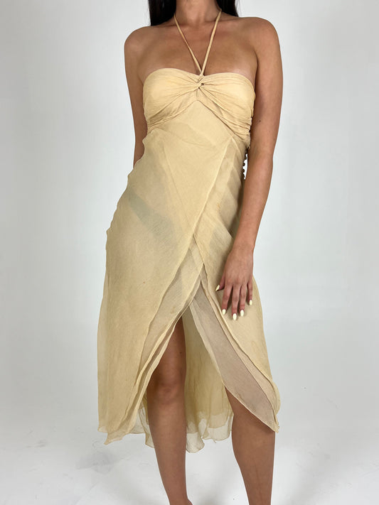 French Silk Split Midi Dress
