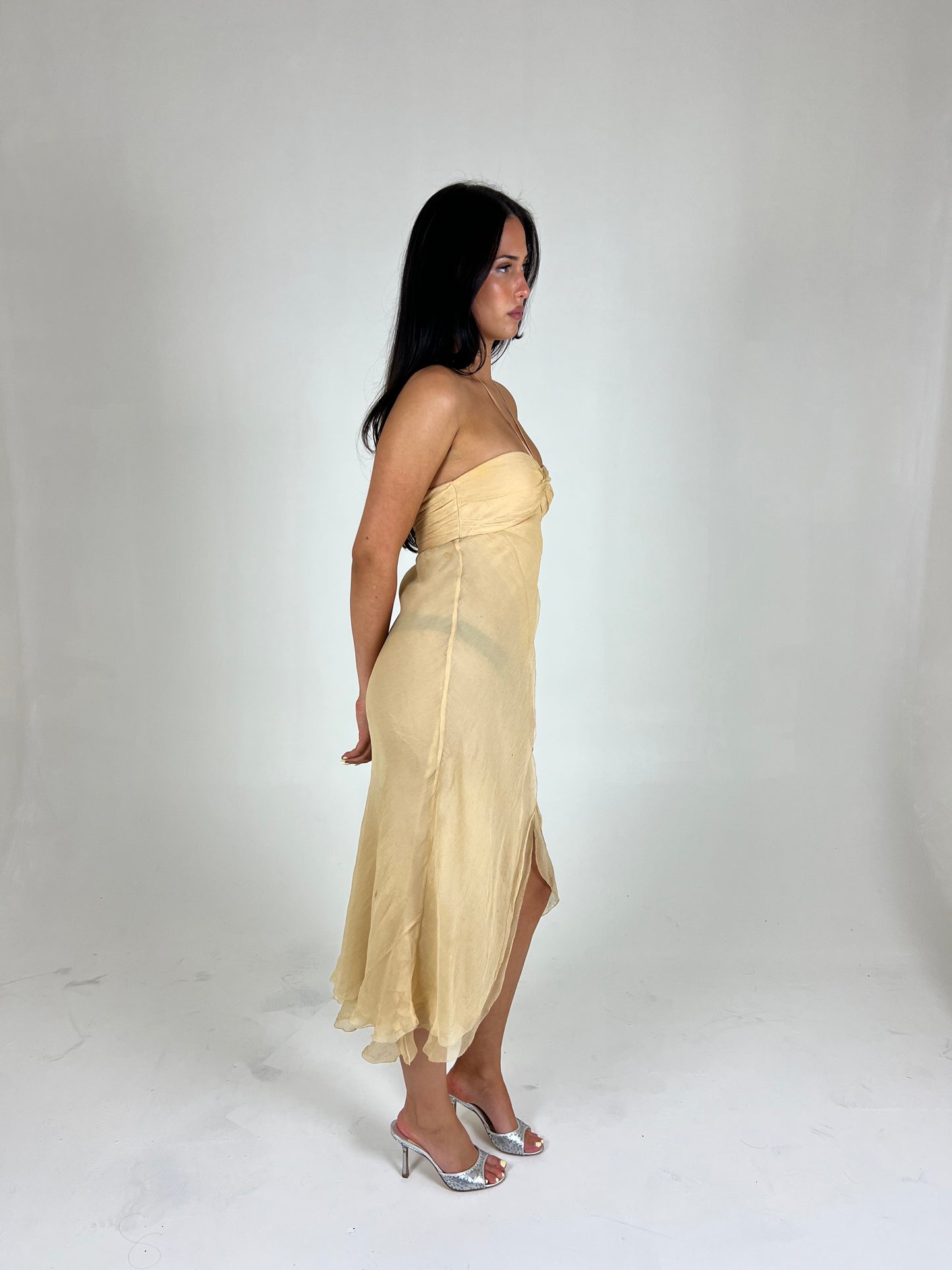 French Silk Split Midi Dress