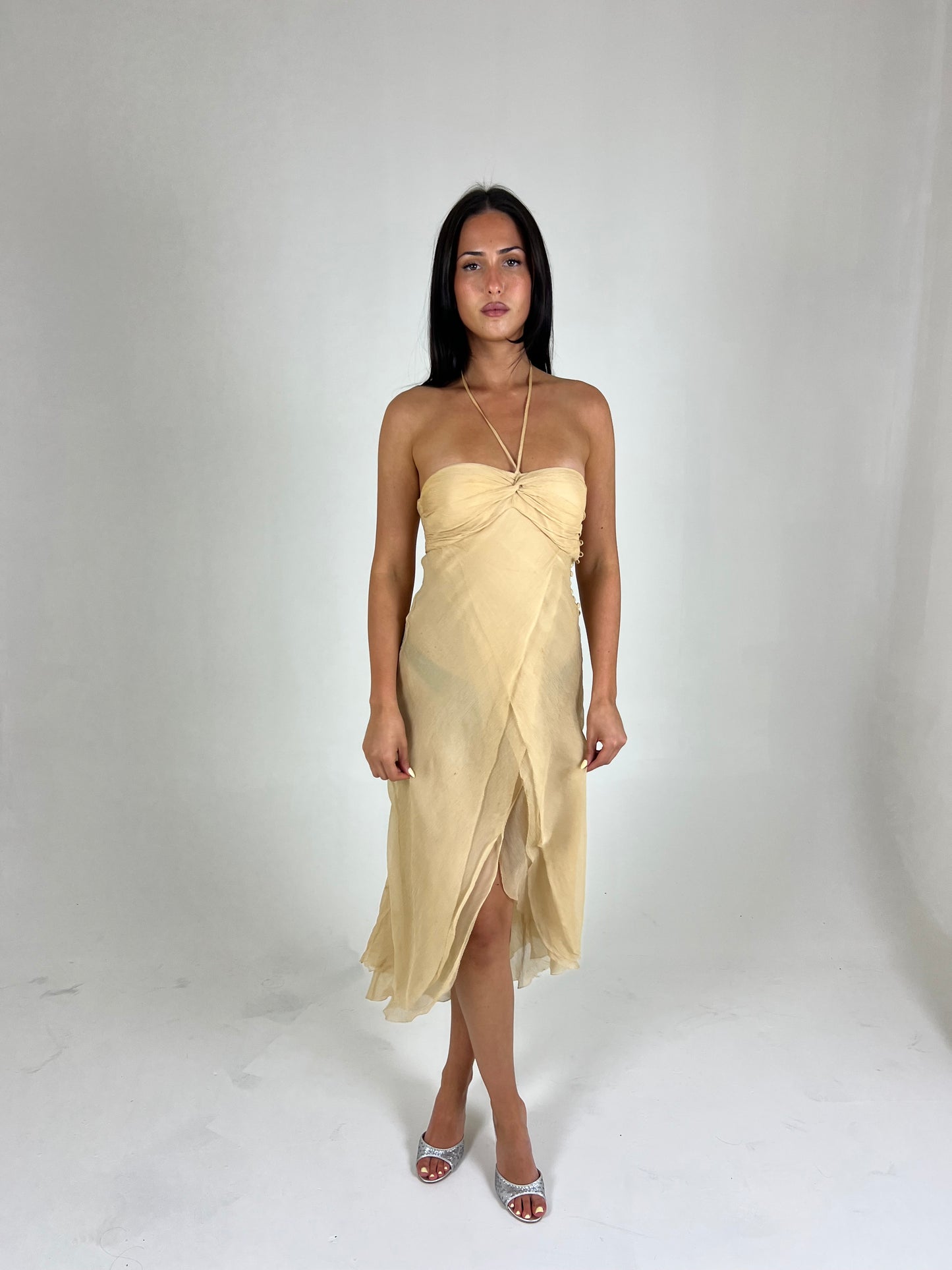 French Silk Split Midi Dress