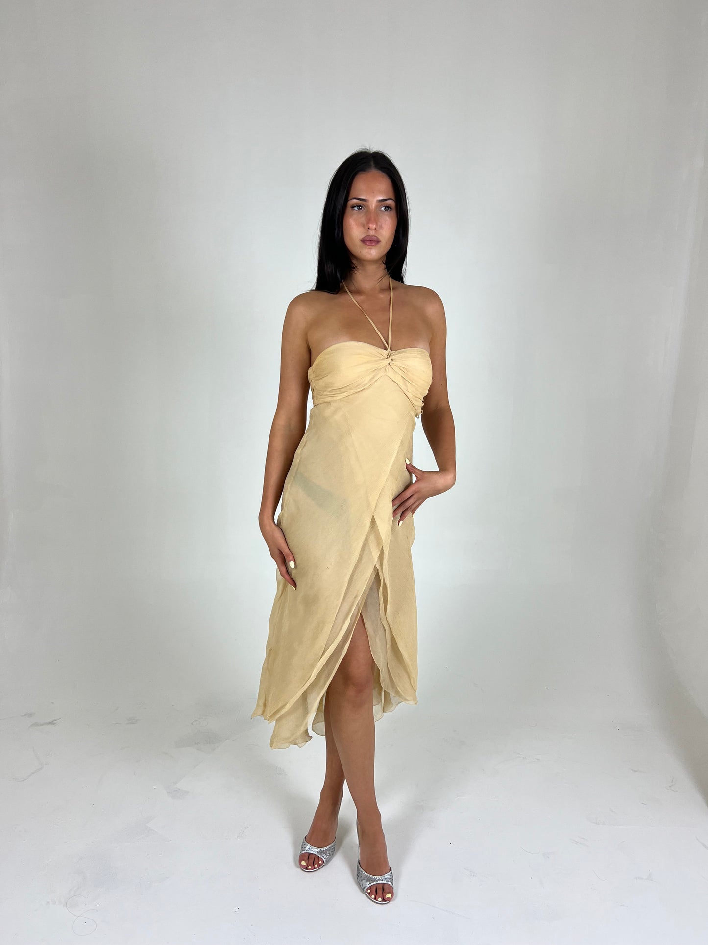 French Silk Split Midi Dress