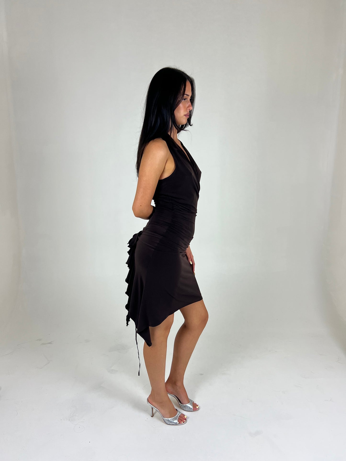 Brown Asym Midi Dress