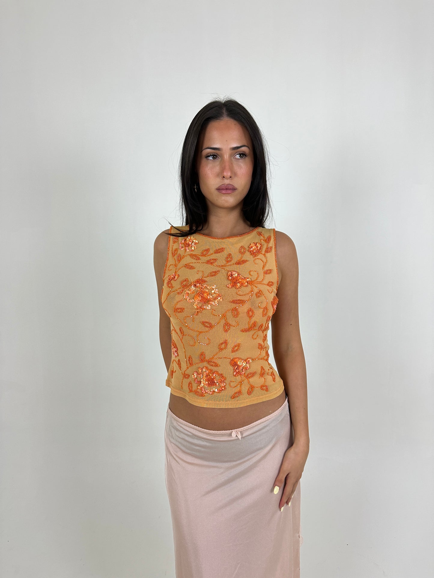 Orange Beaded Tank