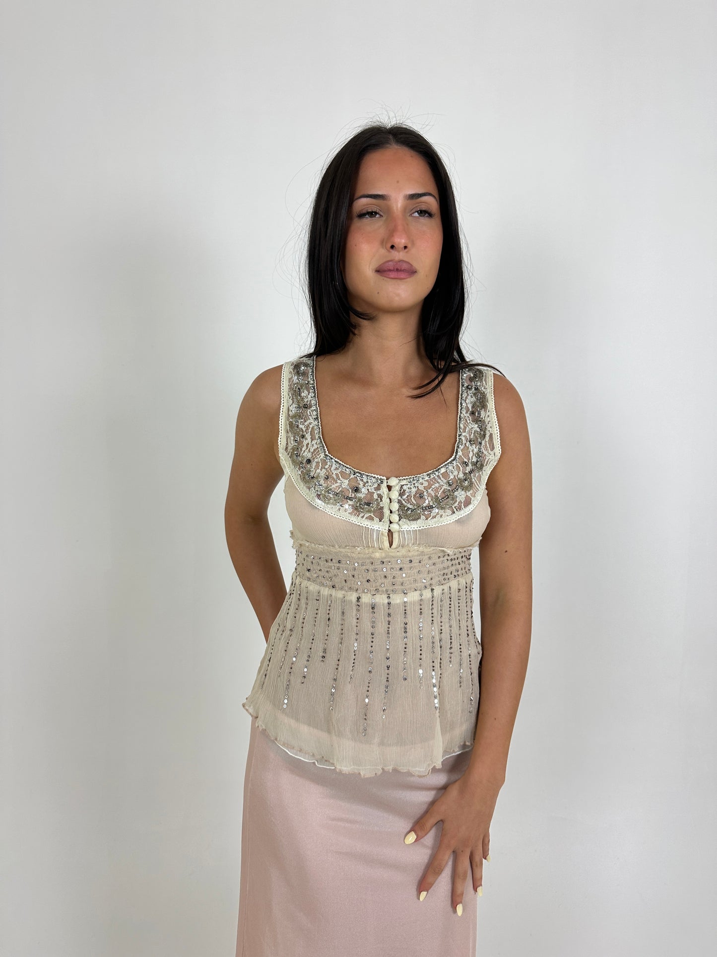 French Beaded Babydoll Top