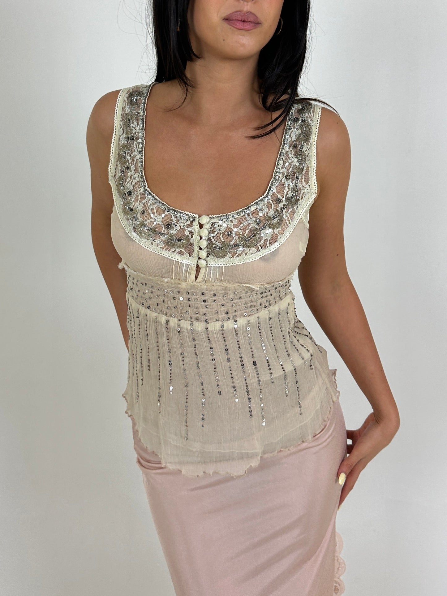French Beaded Babydoll Top