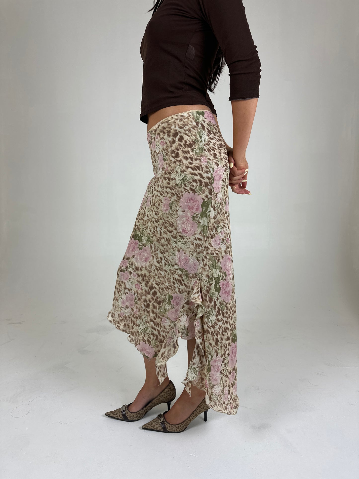 Cheetah Floral Midi Skirt