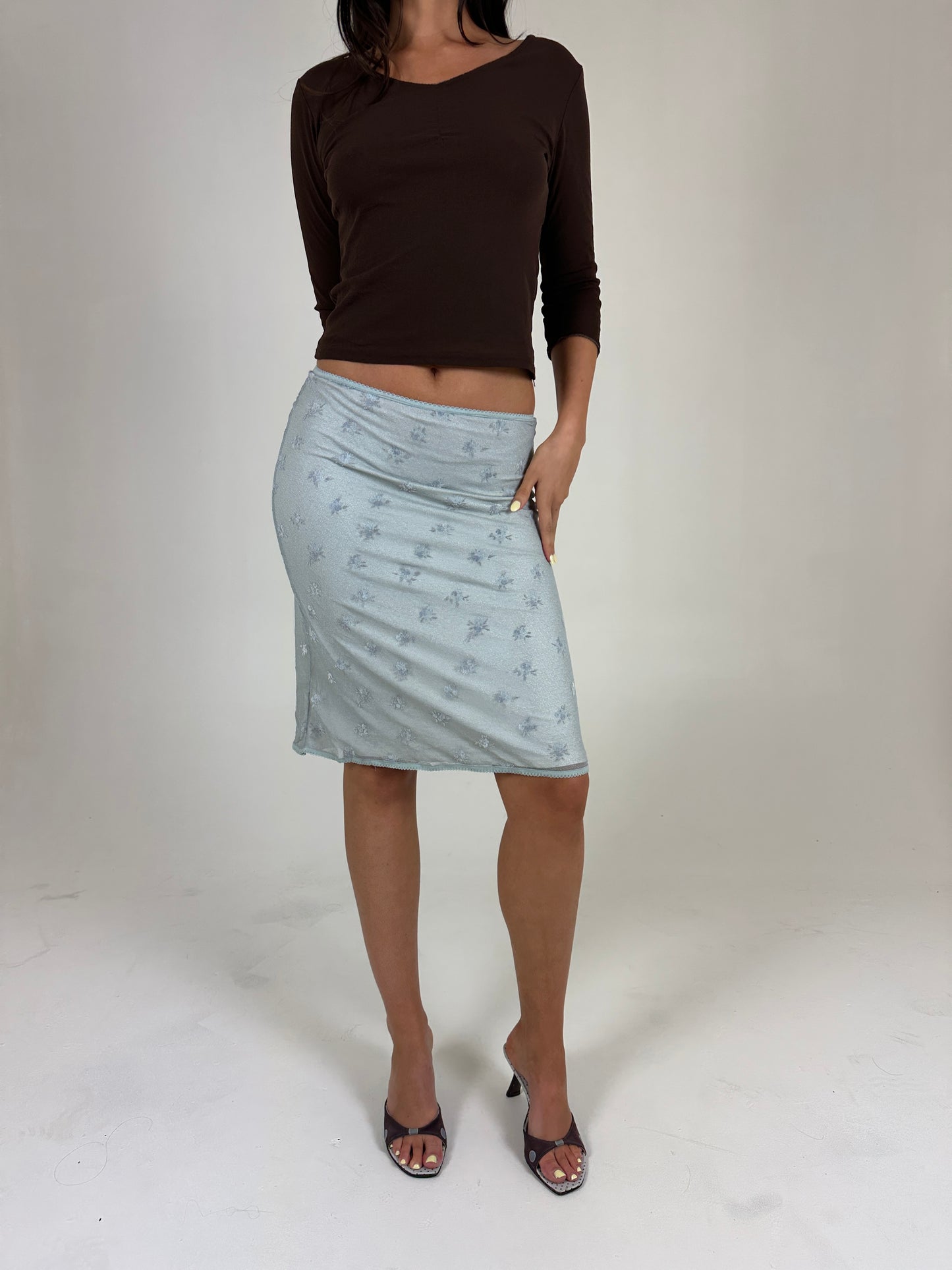 Blue Mesh Midi Skirt