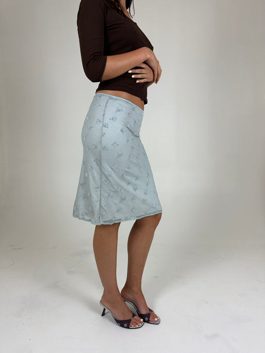 Blue Mesh Midi Skirt